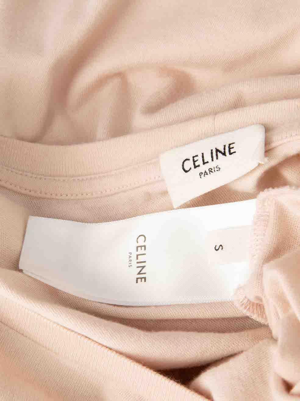 Céline Pink Cotton Flocked Logo T-Shirt Size S For Sale 1