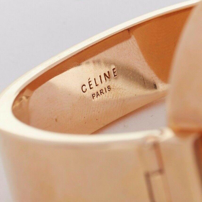 CELINE pink grey signet marble stone face gold-tone metal bracelet cuff bangle  In Excellent Condition In Hong Kong, NT
