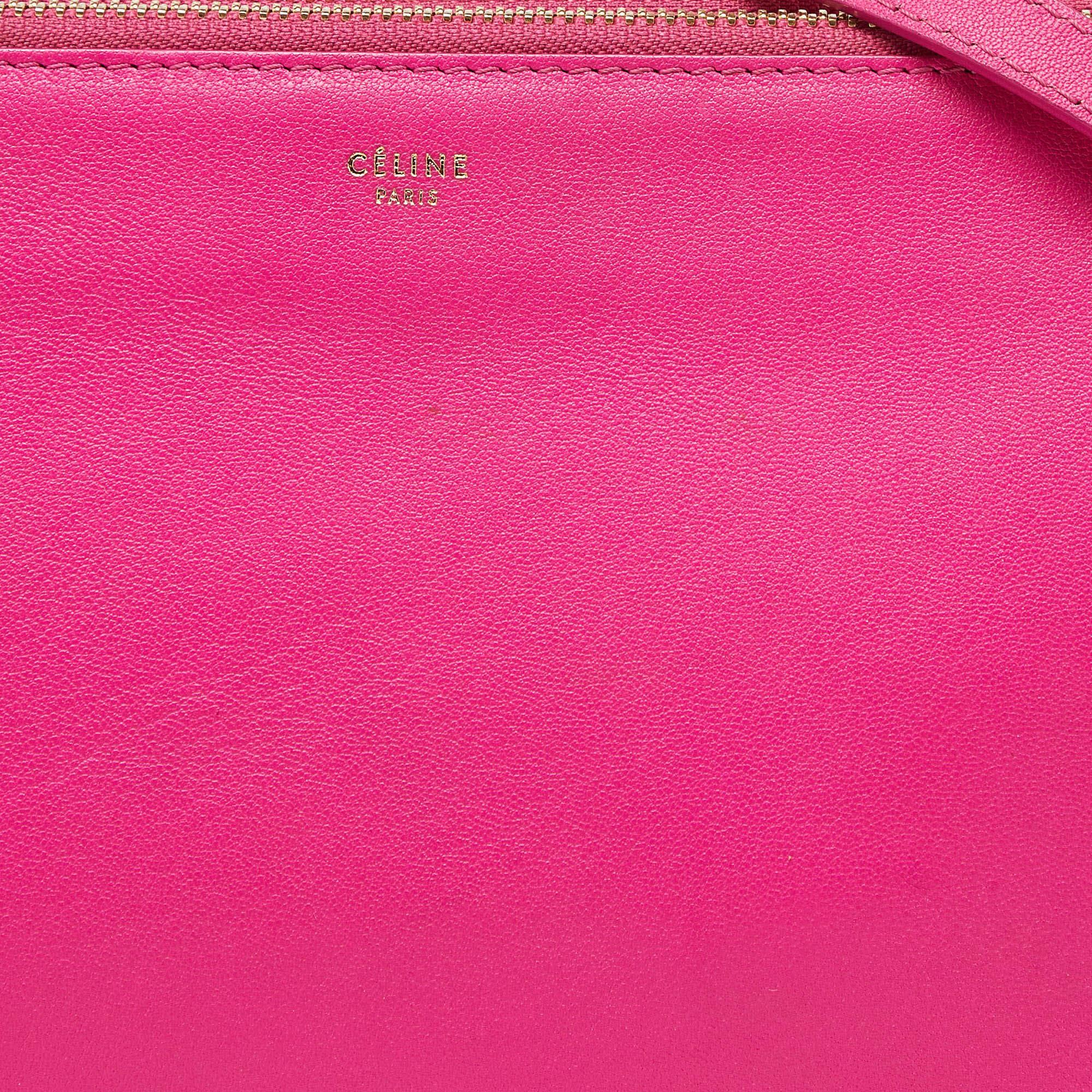 Celine Pink Leather Large Trio Zip Crossbody Bag For Sale 1