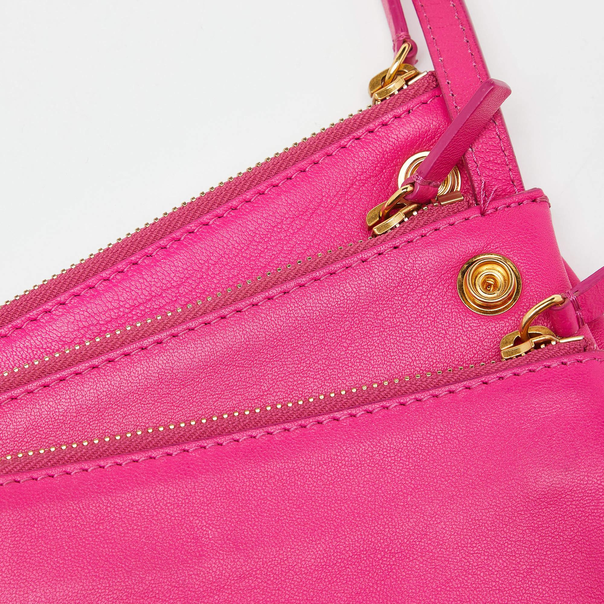Celine Pink Leather Large Trio Zip Crossbody Bag For Sale 5
