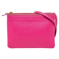 Celine Pink Leather Large Trio Zip Crossbody Bag