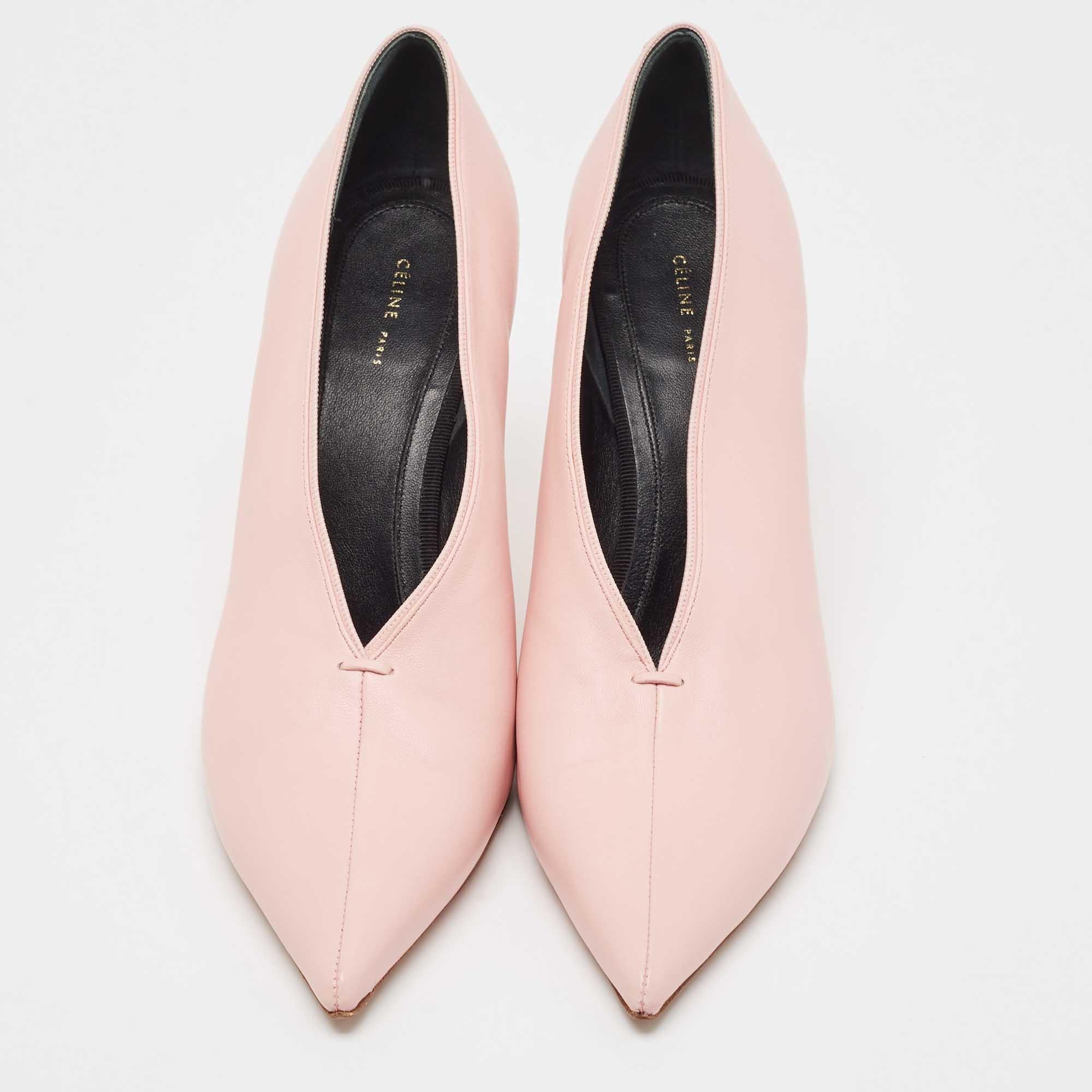 Women's Celine Pink Leather V Neck Pointed Toe Pumps Size 39