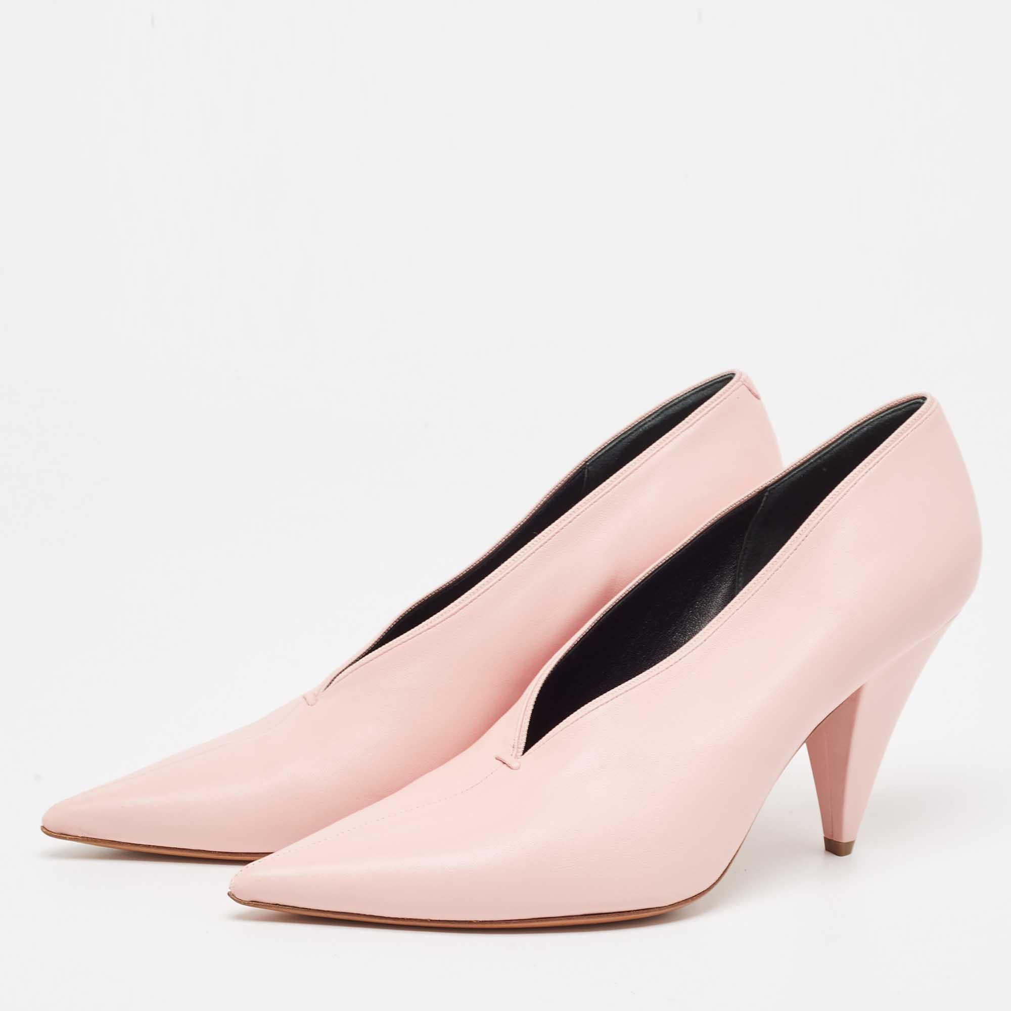Celine Pink Leather V Neck Pointed Toe Pumps Size 39 4