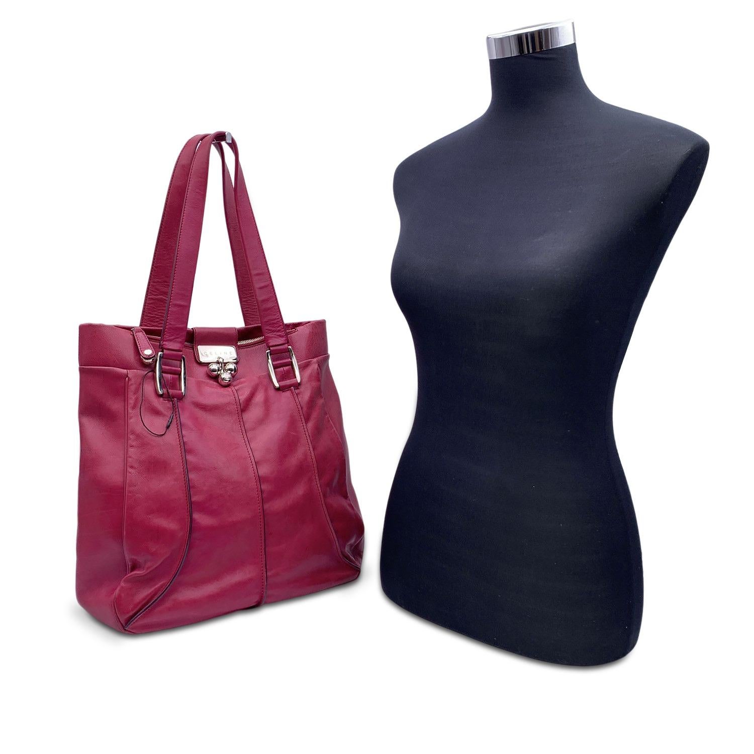 Brown Celine Pink Purple Leather Tote Shoulder Bag with Spheres For Sale