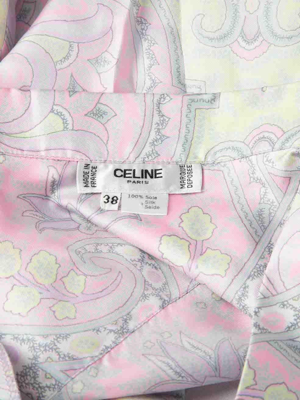 Women's Céline Pink Silk Floral Print Button-Up Shirt Size M For Sale