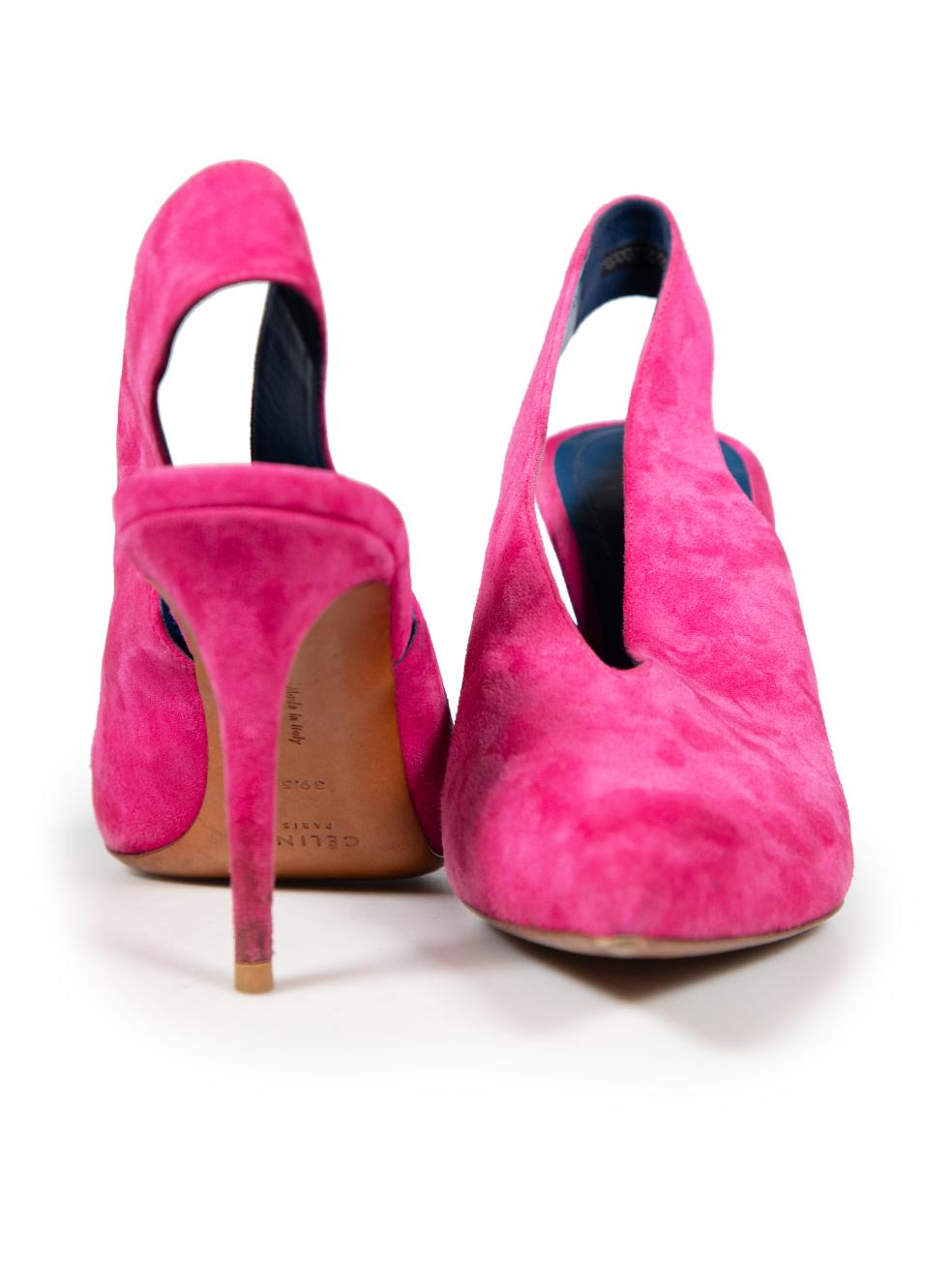 Céline Pink Slingback Suede Pumps Size IT 39.5 In Good Condition In London, GB
