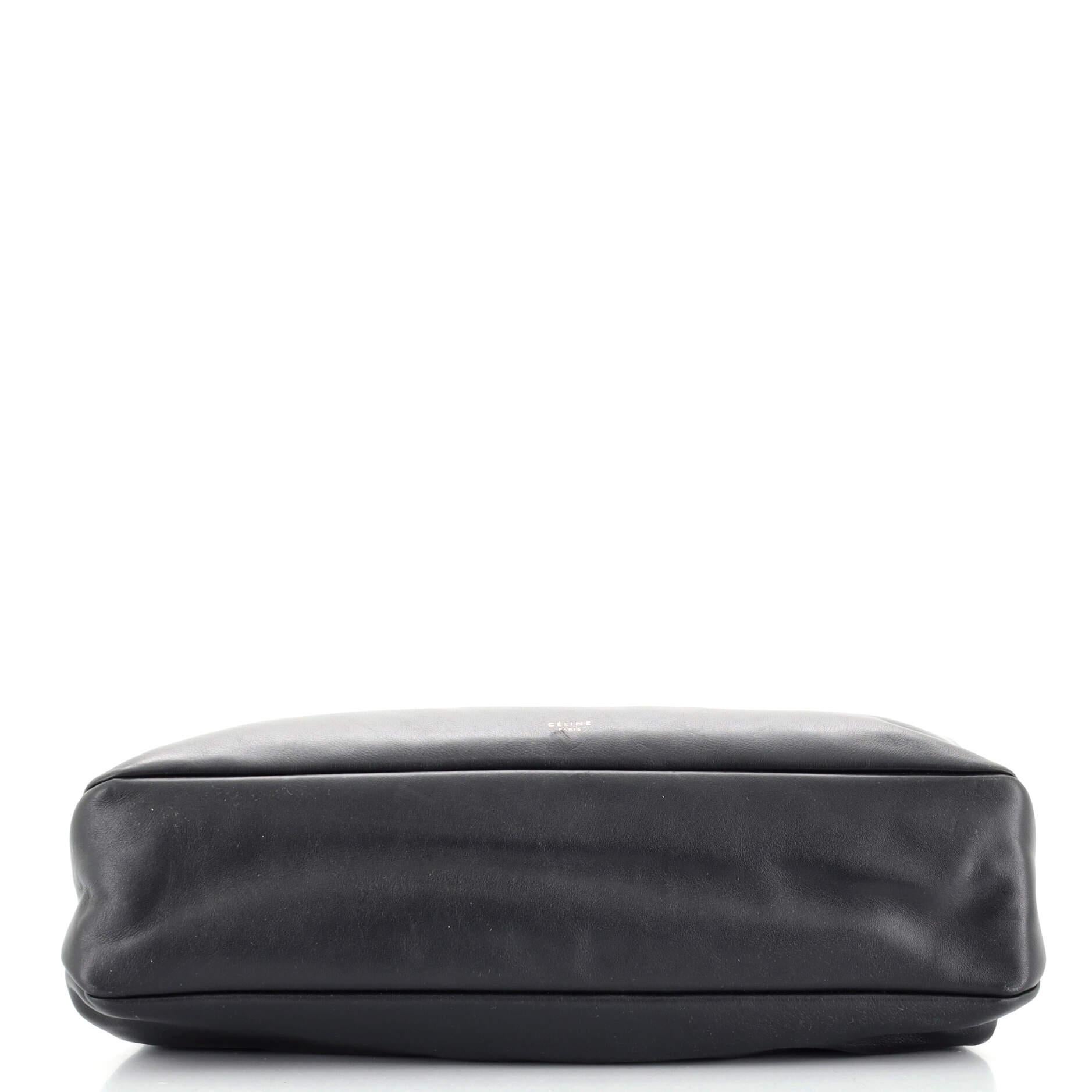 Black Celine Pleated French Lock Clutch Leather
