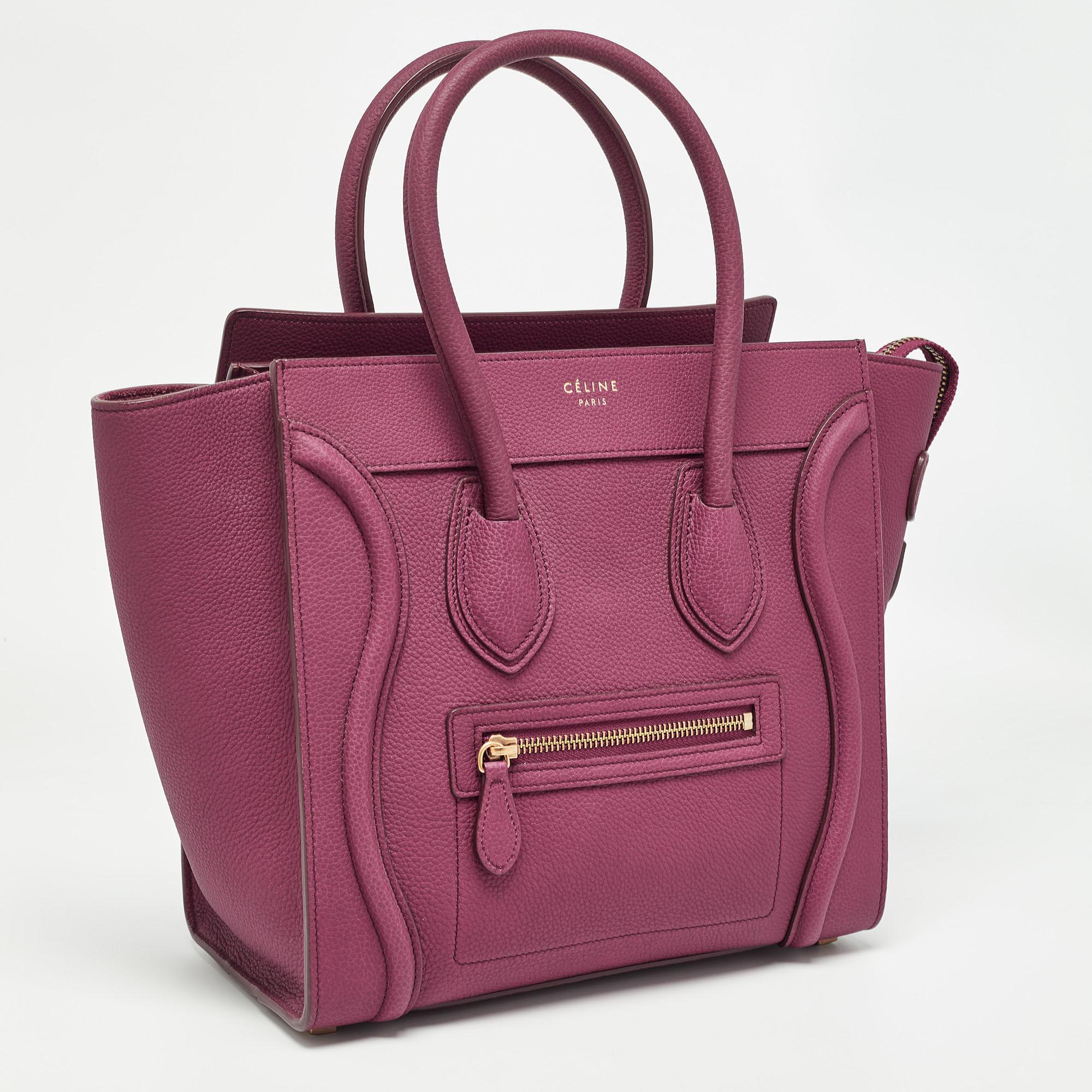 Celine Plum Leather Micro Luggage Tote In Excellent Condition In Dubai, Al Qouz 2