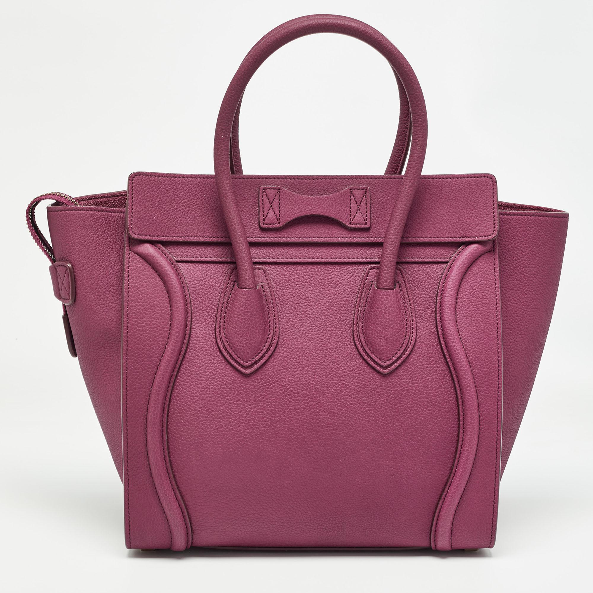 Women's Celine Plum Leather Micro Luggage Tote