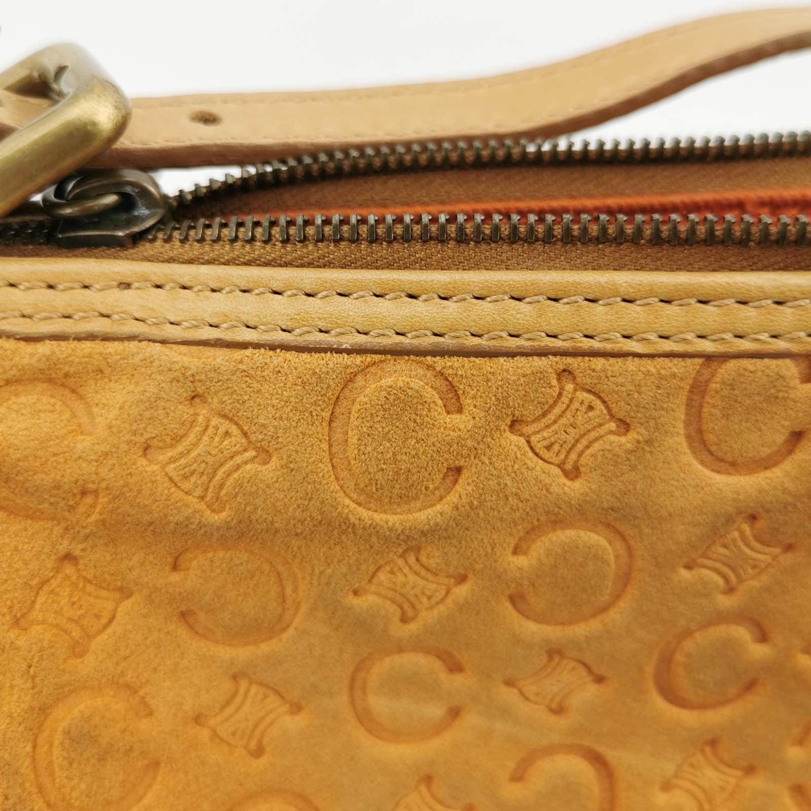 Celine Pochette Clutch Baguette Shoulder Bag Pumpkin Caramel Brown Suede Leather 7