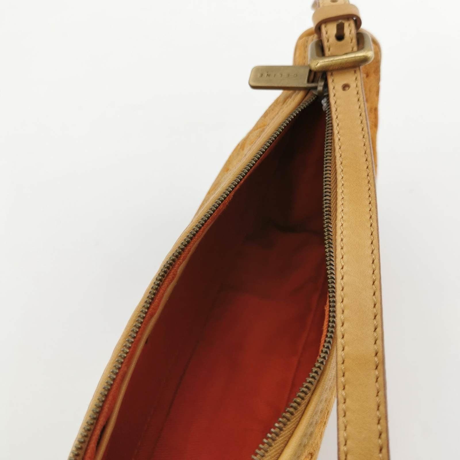 Women's Celine Pochette Clutch Baguette Shoulder Bag Pumpkin Caramel Brown Suede Leather