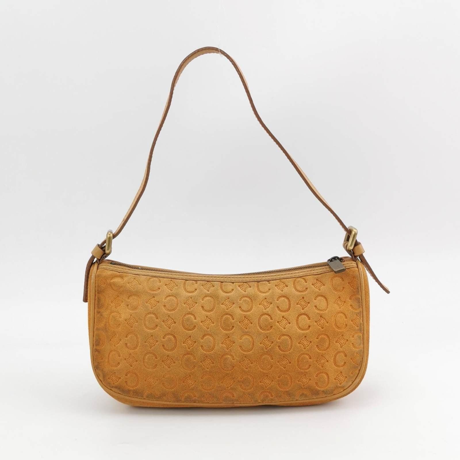 Celine Pochette Clutch Baguette Shoulder Bag Pumpkin Caramel Brown Suede Leather 2