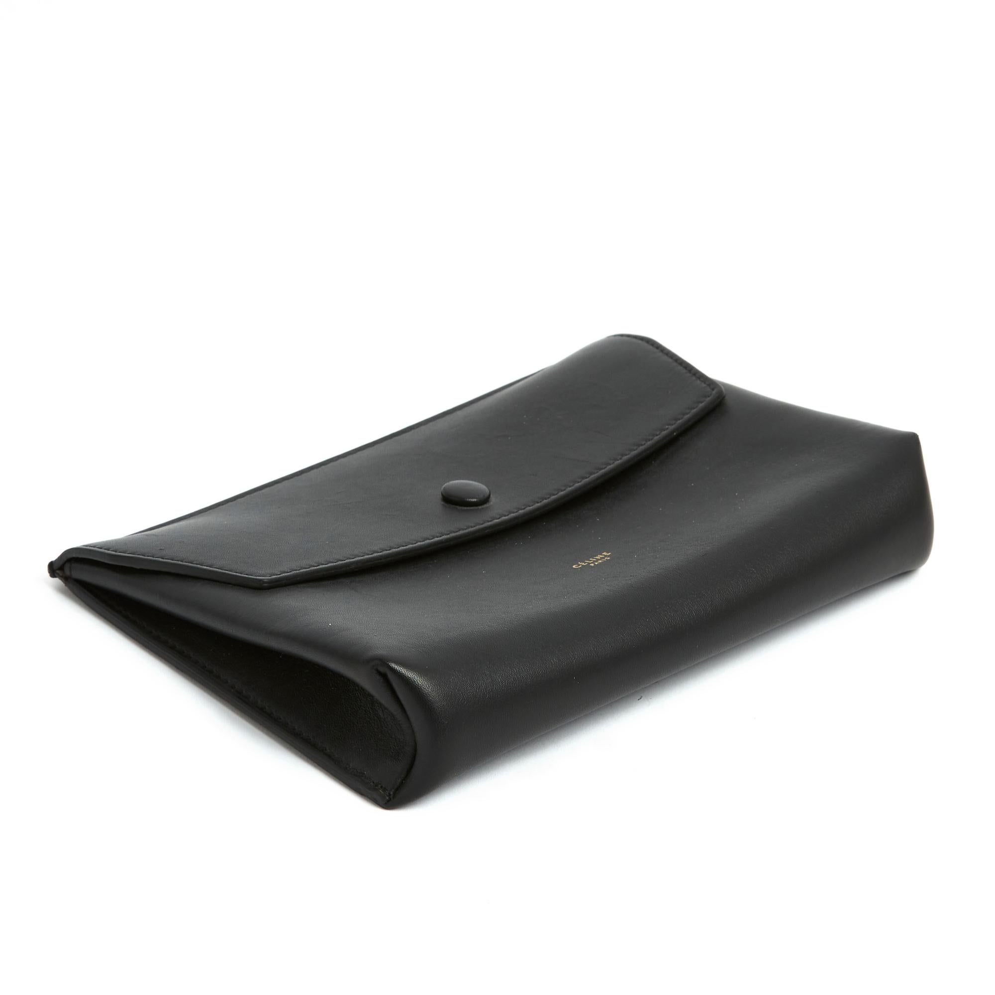 Céline Pochette Cuir Noir Phoebe Philo Black Smooth Leather Clutch Bag Celine Unisexe en vente