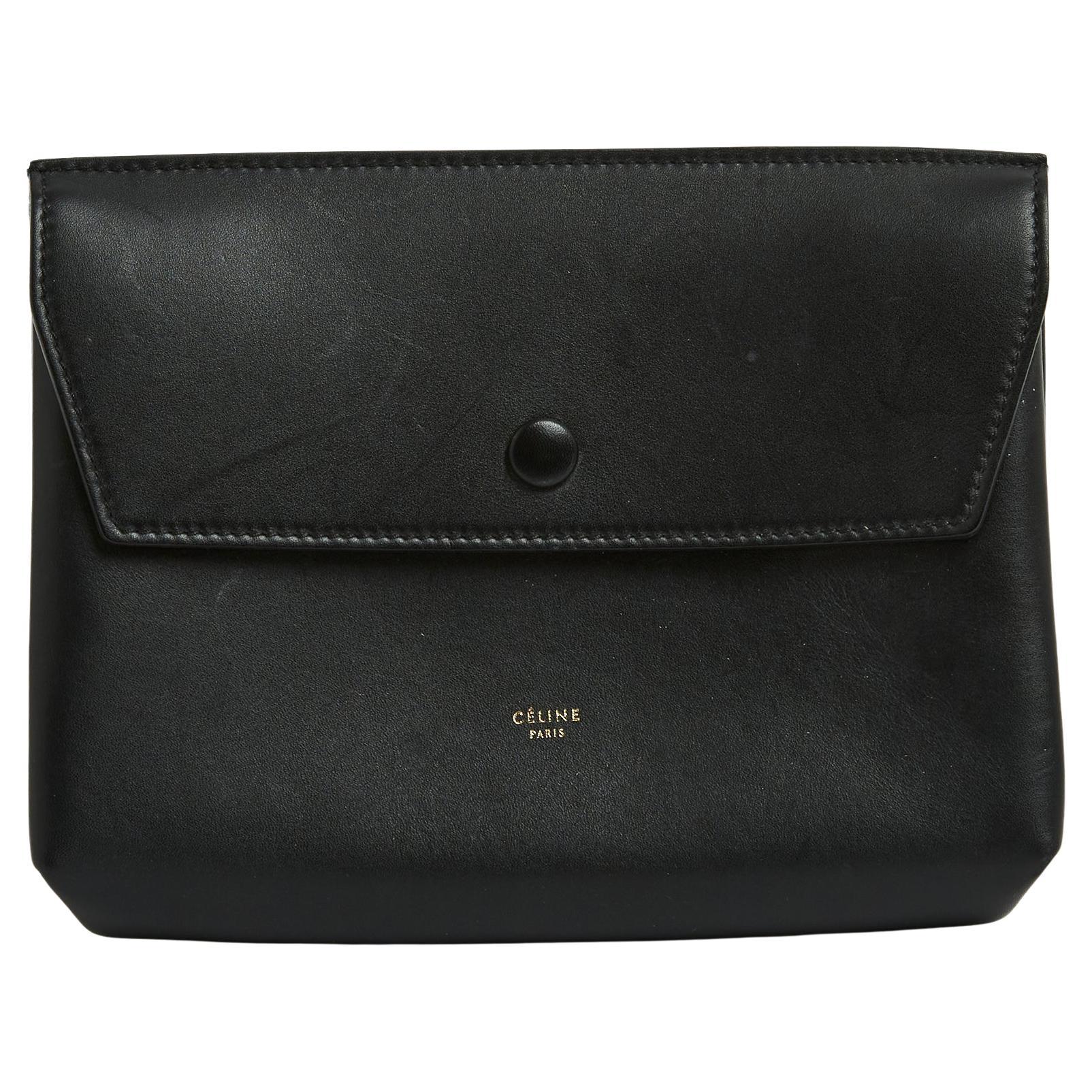 Céline Pochette Cuir Noir Phoebe Philo Black Smooth Leather Clutch Bag Celine