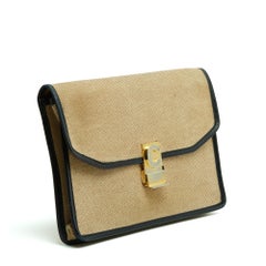 Céline Pochette Enveloppe 1985 Natural Lienzo Azul Marino Piel Diamante Embrague Celine