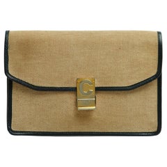 Céline Pochette Enveloppe 1985 Toile naturelle Cuir marine Diamant Pochette Celine