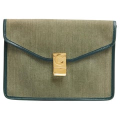 Céline Pochette Enveloppe 1985s Leder Denim Grün Diamant Clutch Celine