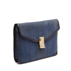 Céline Pochette Enveloppe 1985s Leather Denim Navy Diamond Clutch Celine