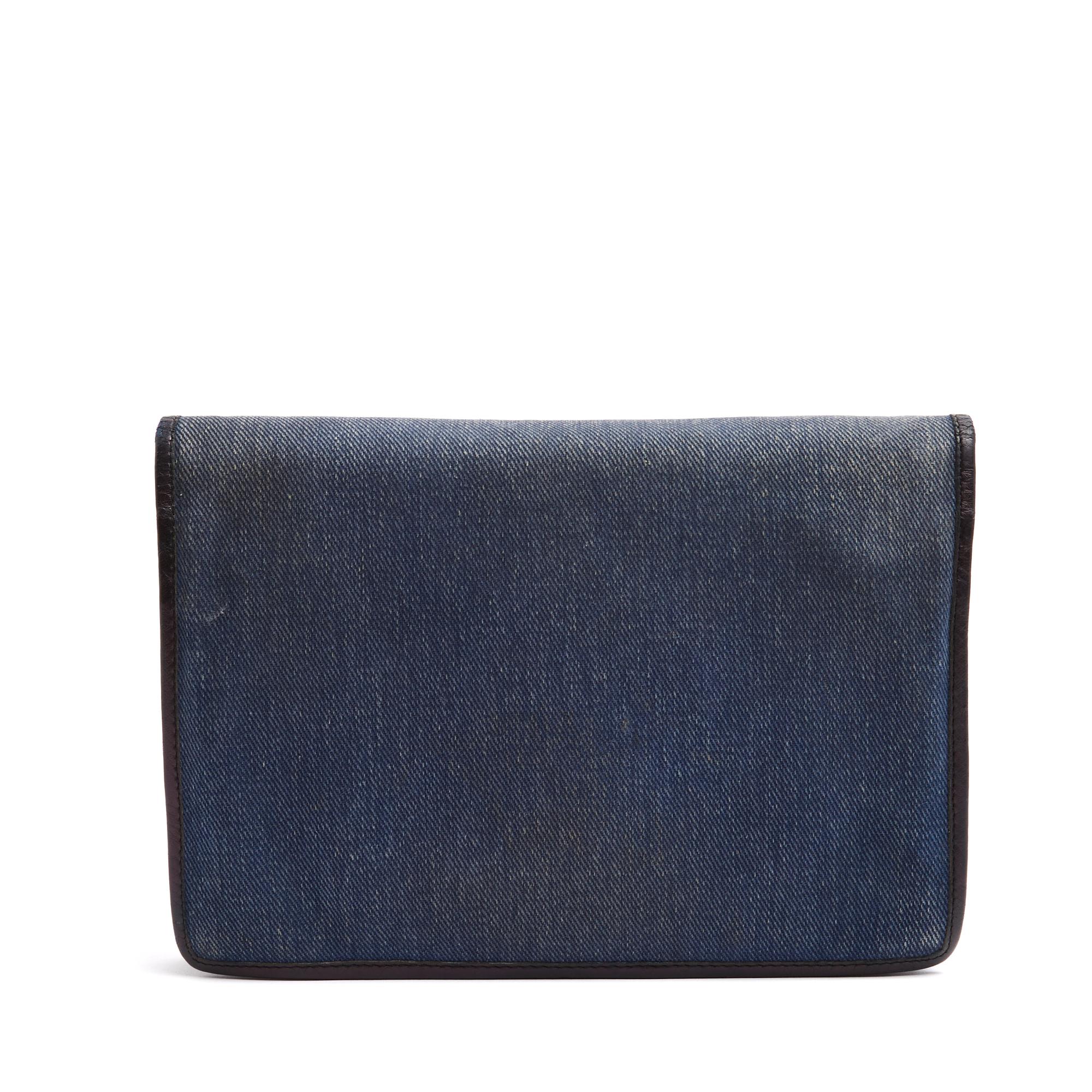 Céline Pochette Enveloppe 1985s Cuero Denim Azul Marino Diamante Embrague Celine Negro en venta