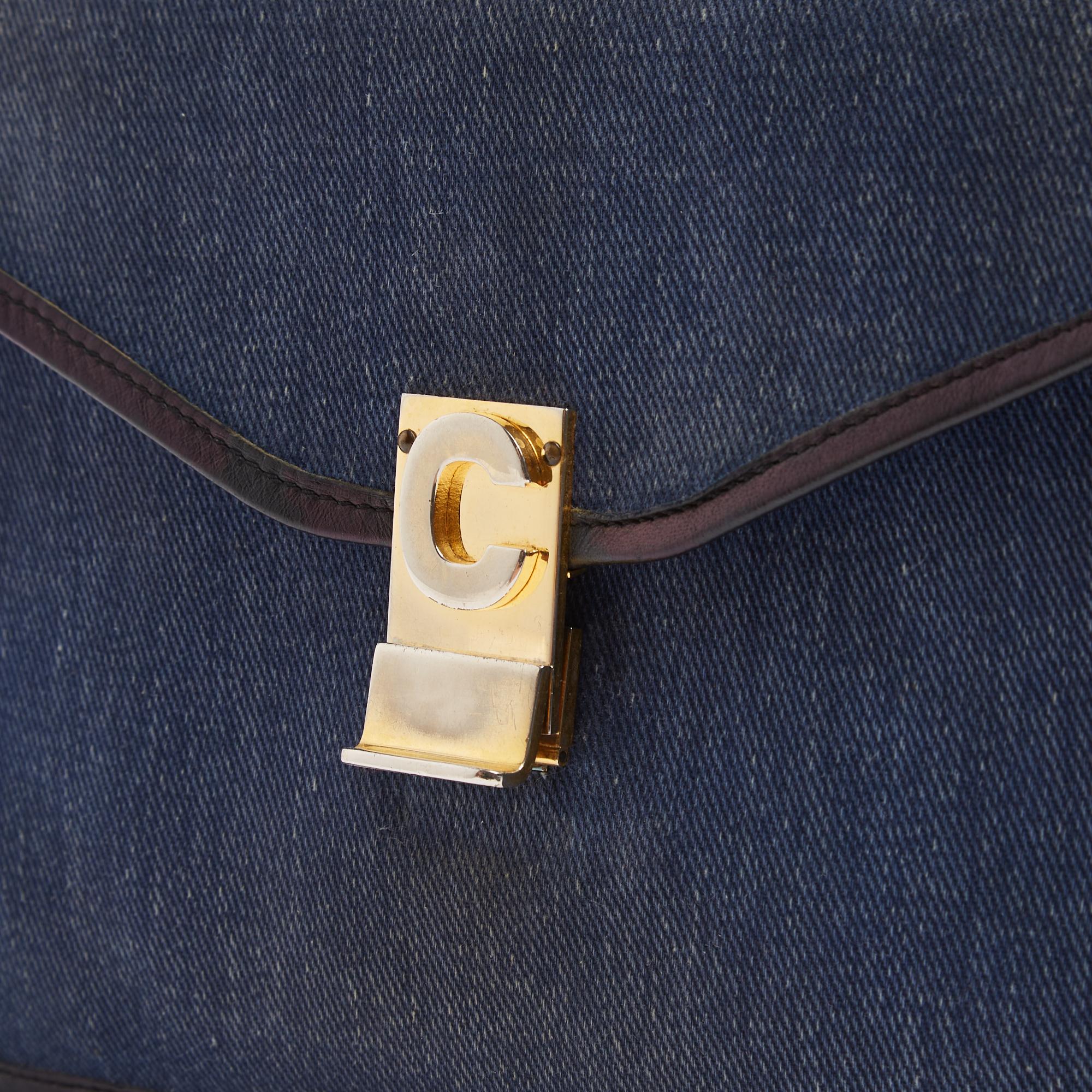 Céline Pochette Enveloppe 1985s Cuero Denim Azul Marino Diamante Embrague Celine en Bueno estado para la venta en PARIS, FR