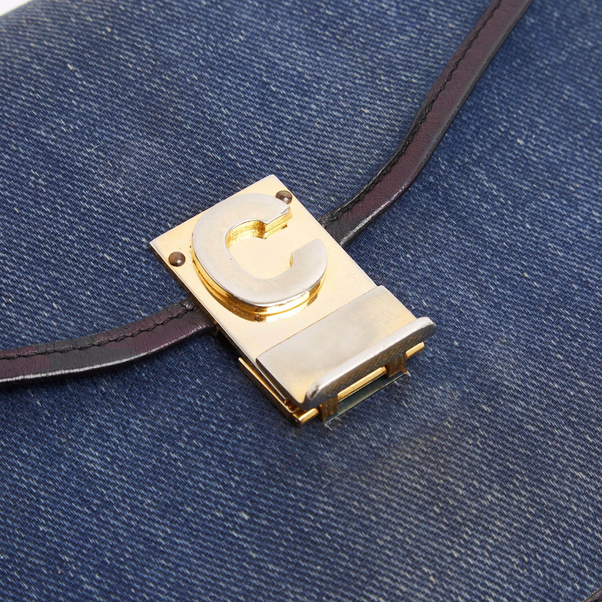 Céline Pochette Enveloppe 1985s Cuero Denim Azul Marino Diamante Embrague Celine en venta 1