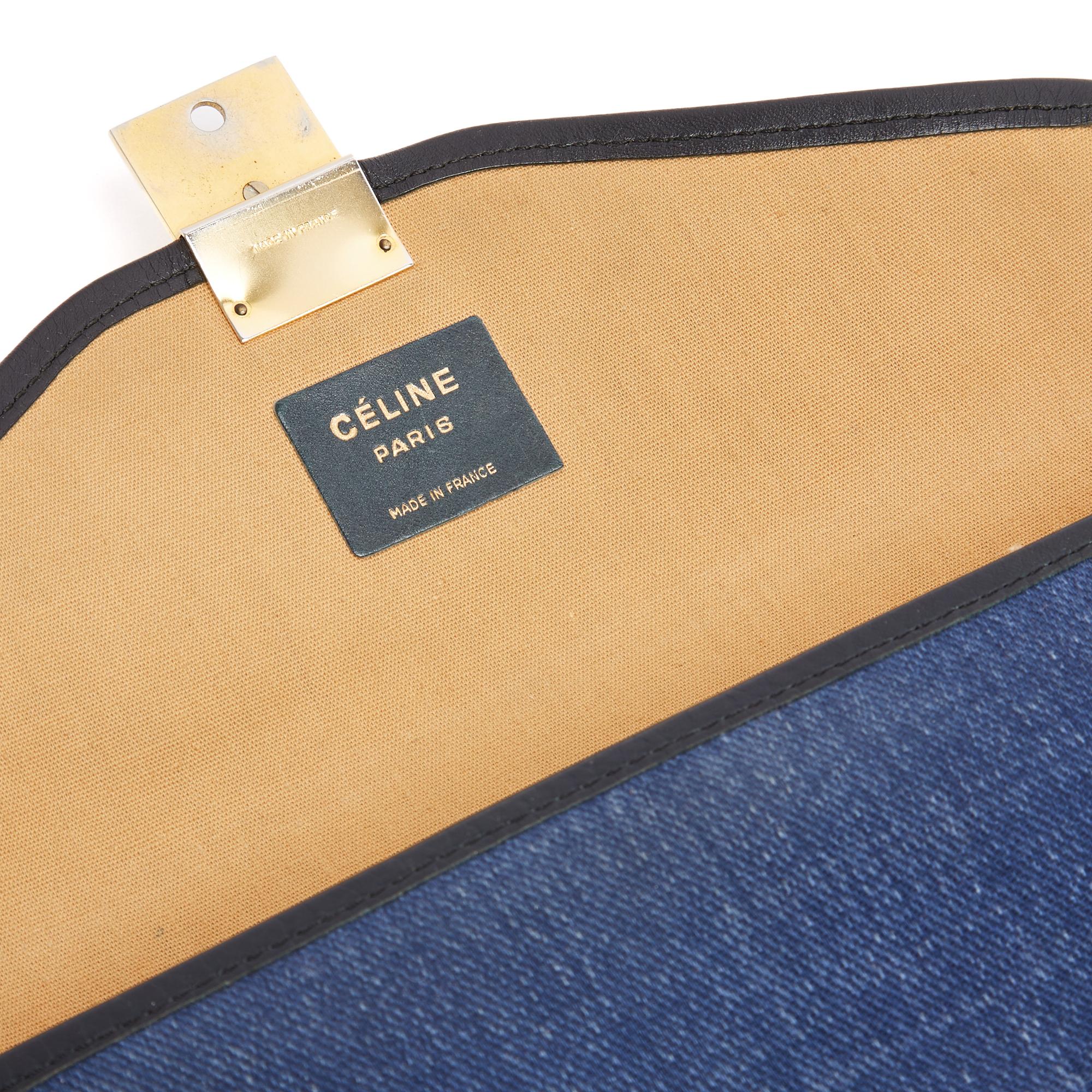 Céline Pochette Enveloppe 1985s Cuero Denim Azul Marino Diamante Embrague Celine en venta 2