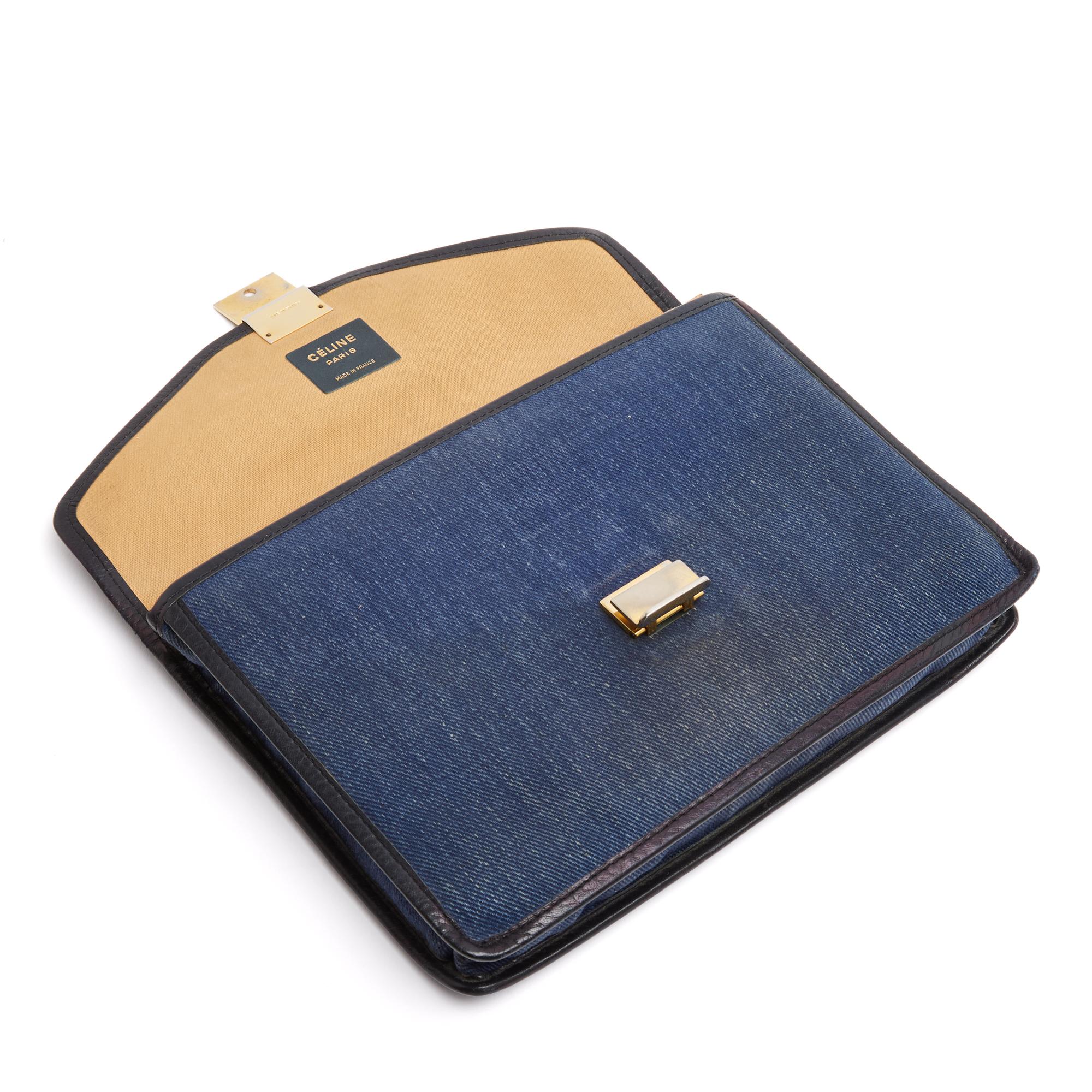 Céline Pochette Enveloppe 1985s Cuero Denim Azul Marino Diamante Embrague Celine en venta 3