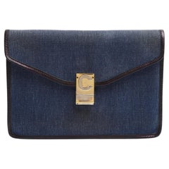 Céline Pochette Enveloppe 1985s Leder Denim Marine Diamant Clutch Celine
