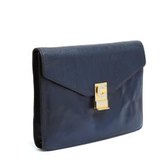 Céline Pochette Enveloppe 1985s Navy Leather Navy Envelope Diamond Clutch Celine