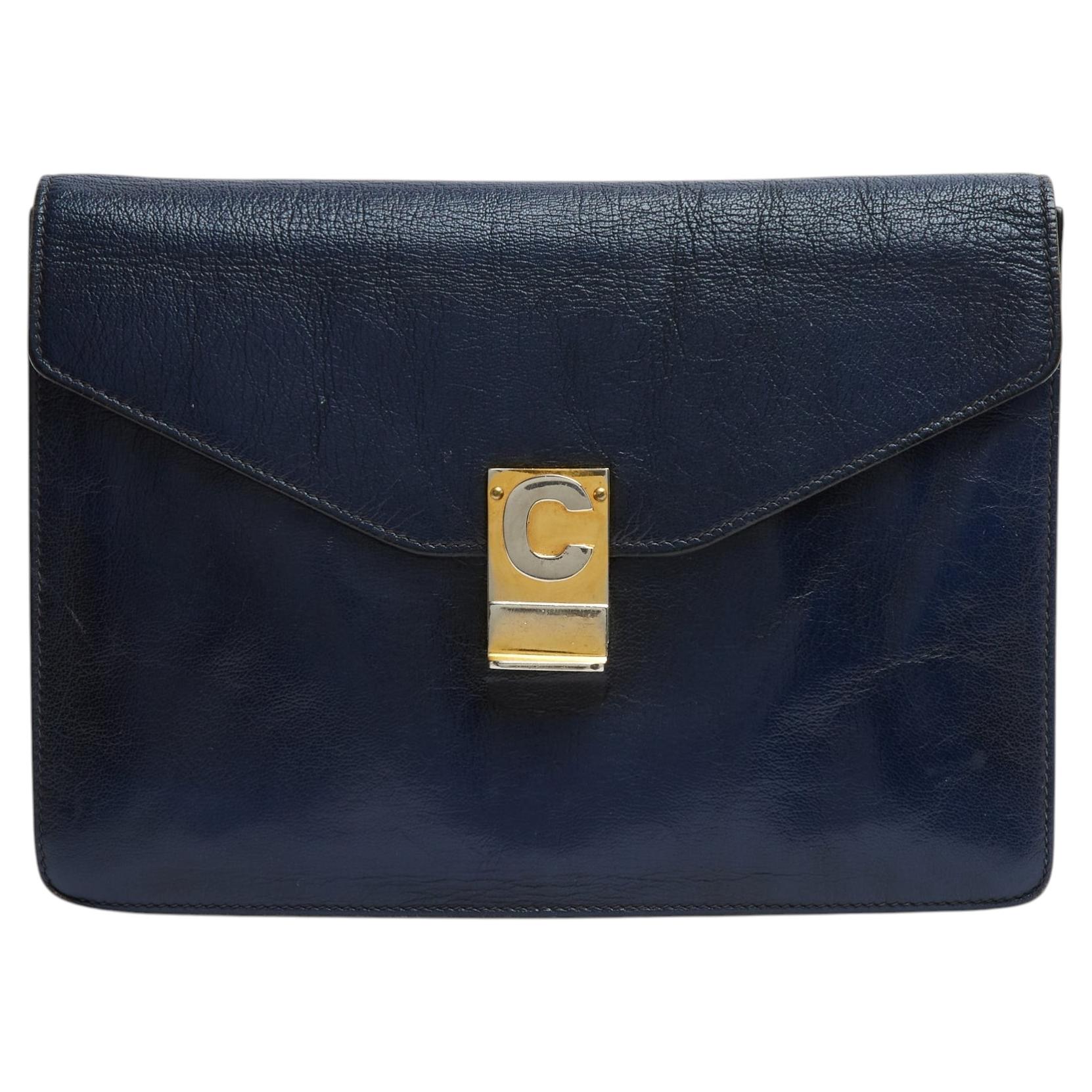 Céline Pochette Enveloppe 1985s Navy Leather Navy Envelope Diamond Clutch Celine