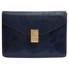 Céline Pochette Enveloppe 1985s Navy Leather Navy Envelope Diamond Clutch Celine