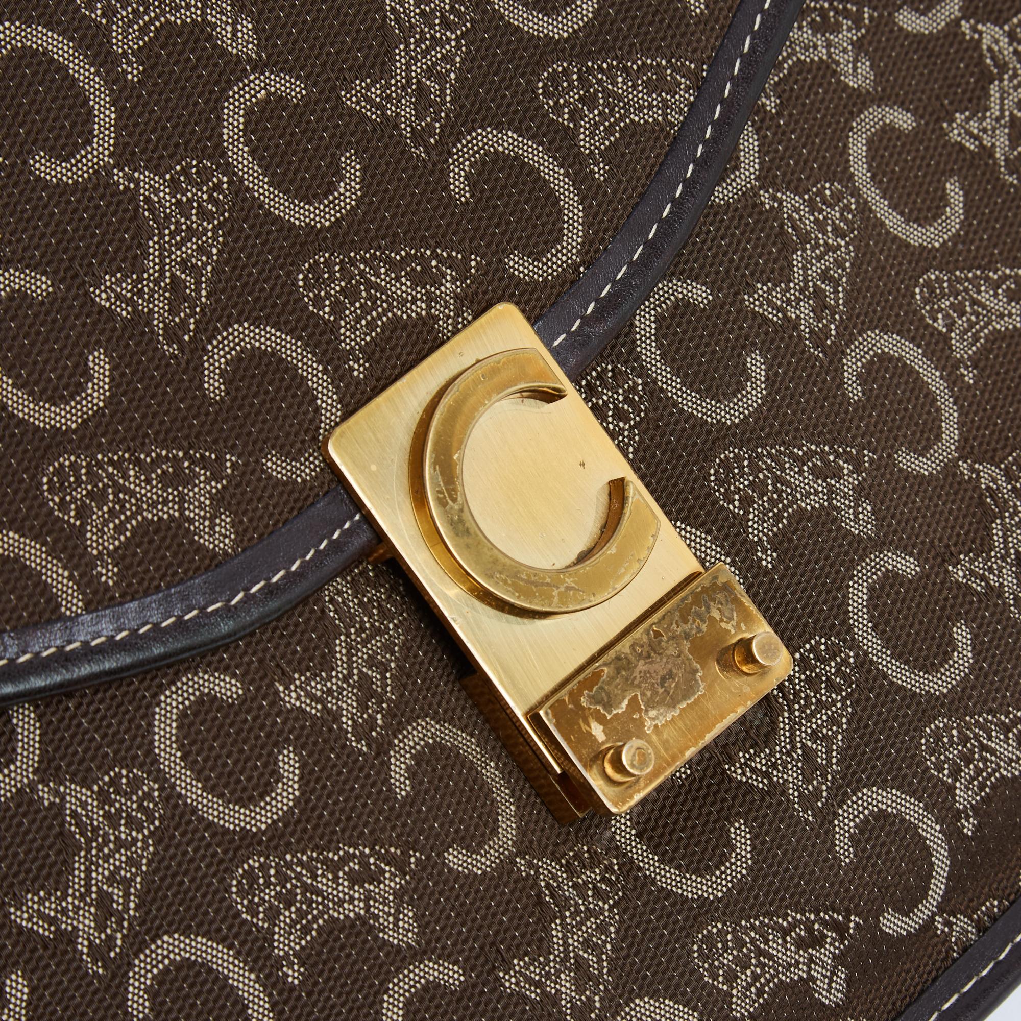 Céline Pochette Enveloppe Calèche 1985s Brown Monogram Canvas Clutch Celine For Sale 1