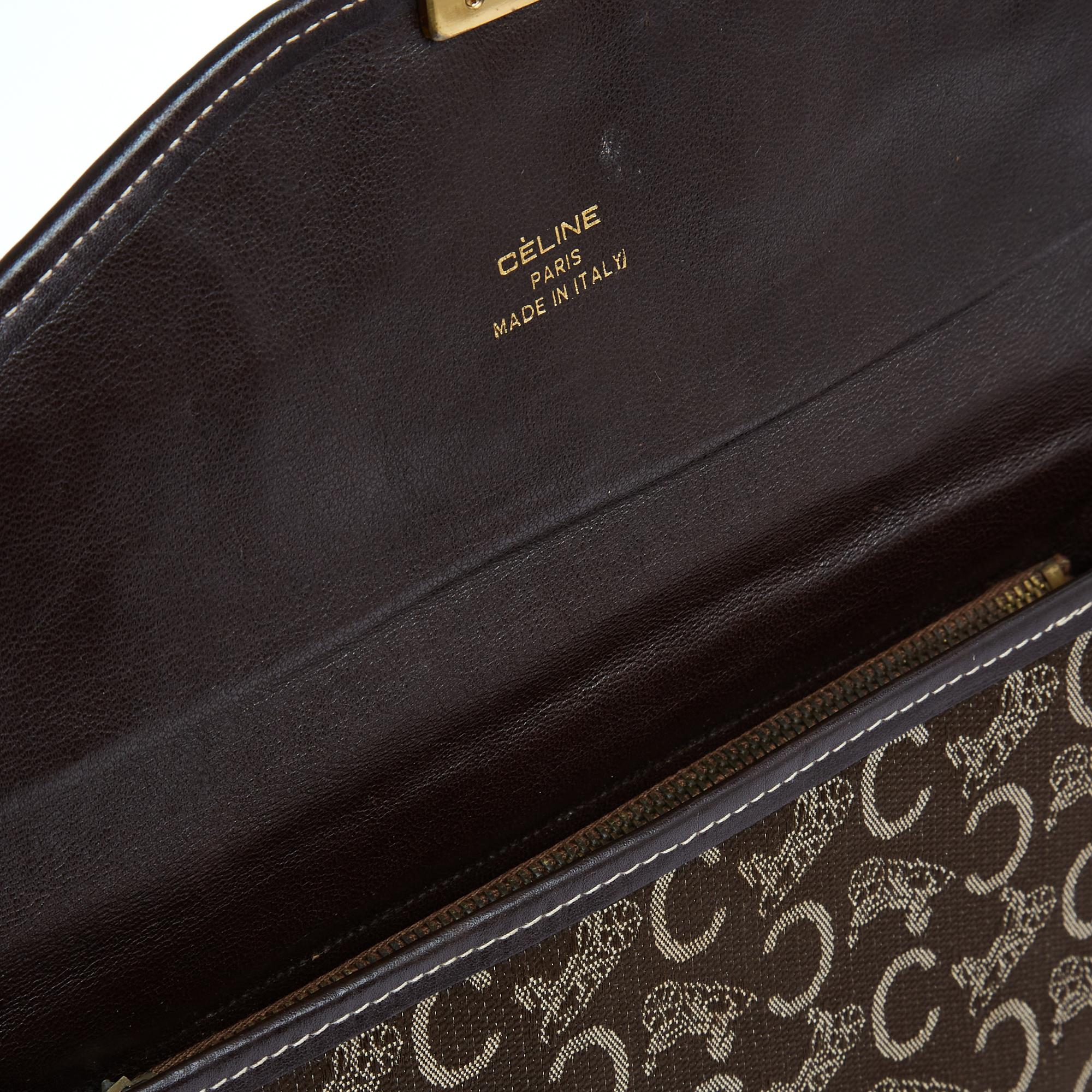 Céline Pochette Enveloppe Calèche 1985s Brown Monogram Canvas Clutch Celine For Sale 2