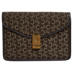 Céline Pochette Enveloppe Calèche 1985s Brown Monogram Canvas Clutch Celine