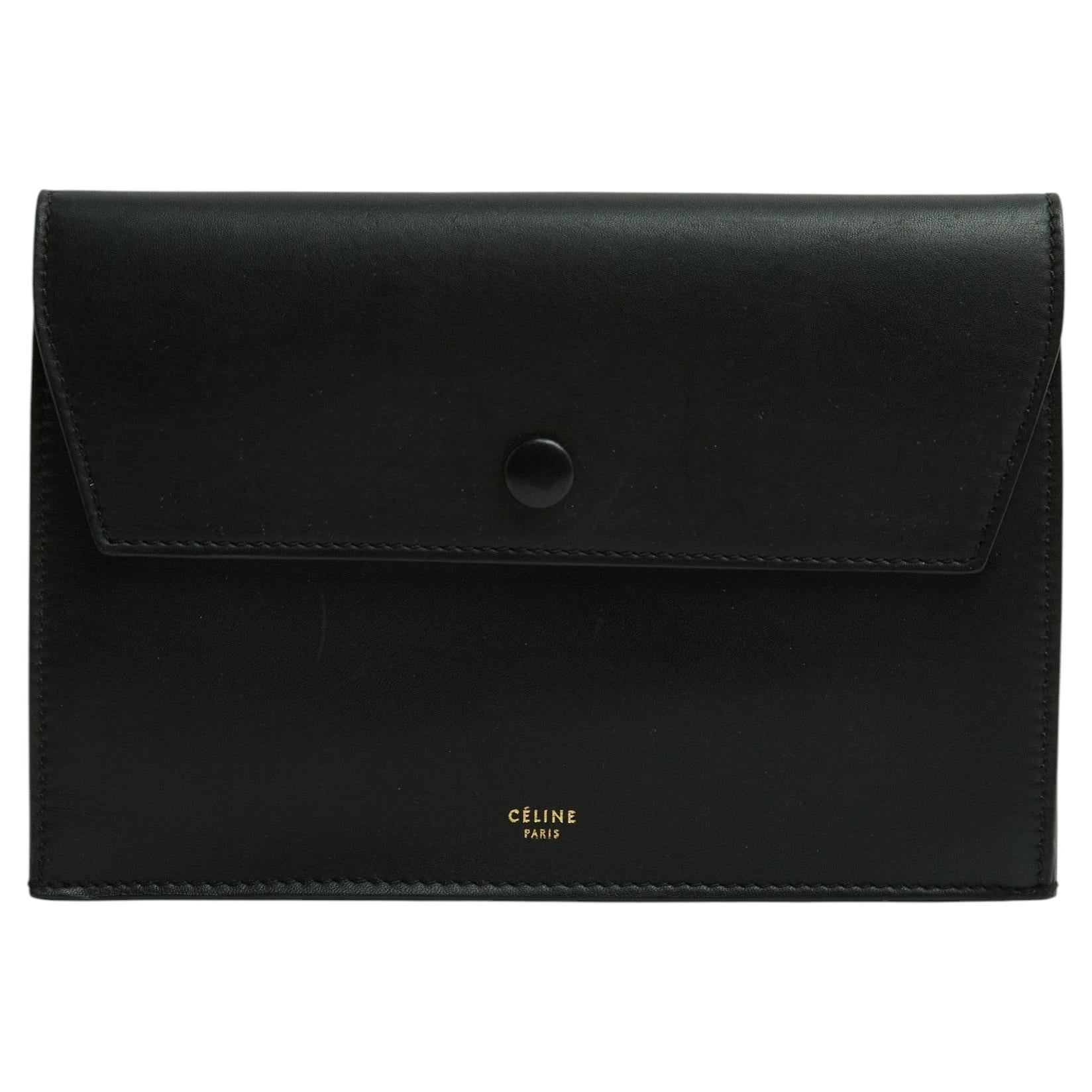 Céline Pochette Cuir Noir Phoebe Philo Black Smooth Leather Clutch