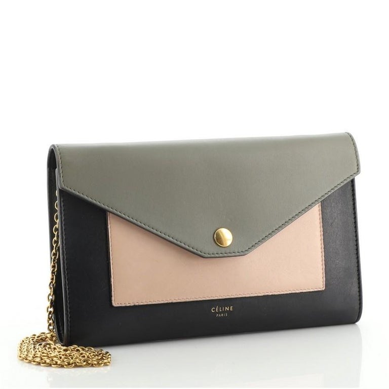 Celine Pocket Envelope Wallet on Chain Leather Large at 1stDibs