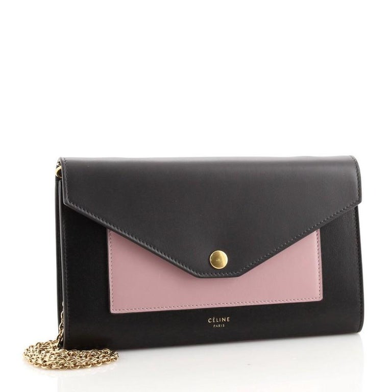 Celine Pocket Envelope Wallet on Chain Leather Large at 1stDibs