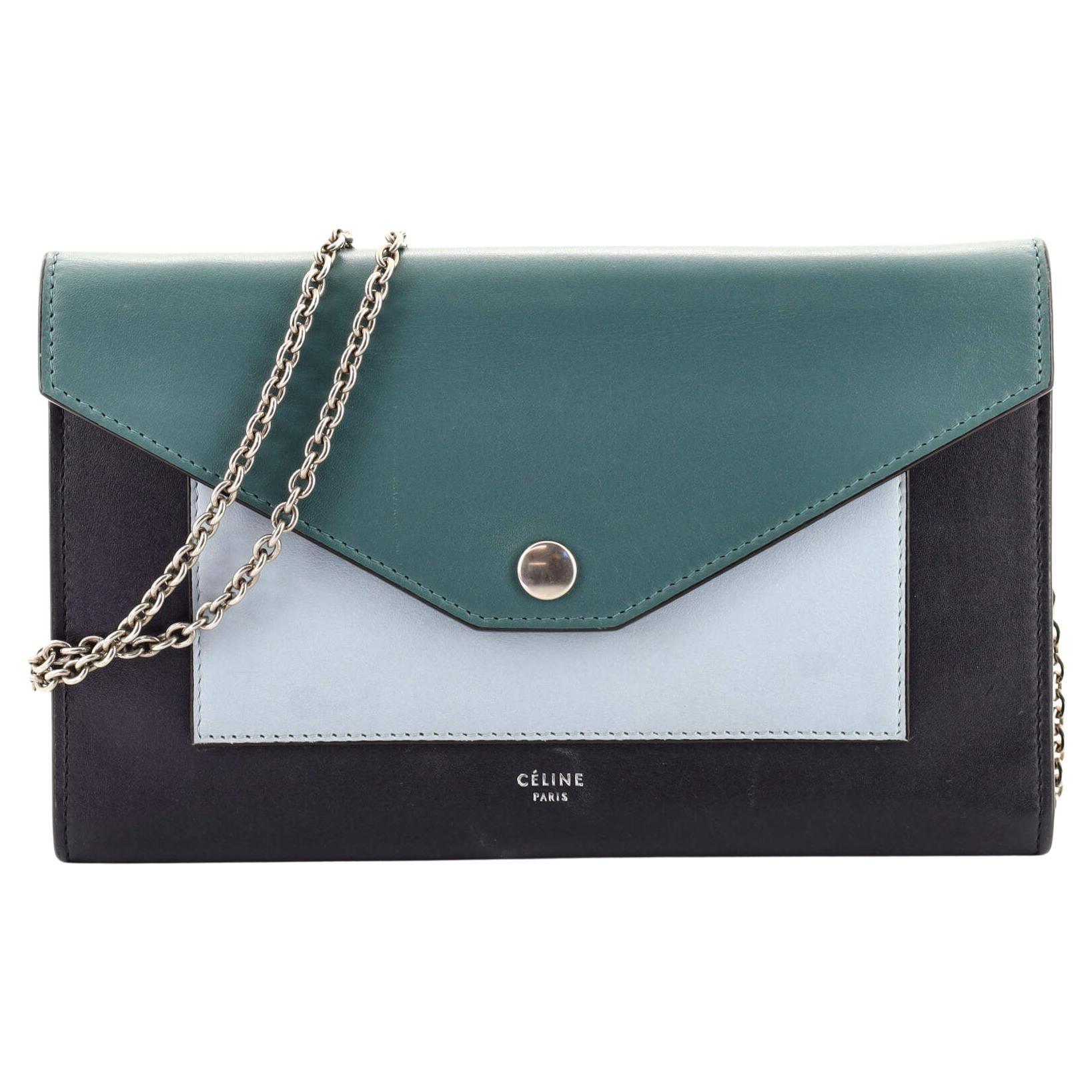 Celine Pocket Envelope Wallet on Chain Leather Medium