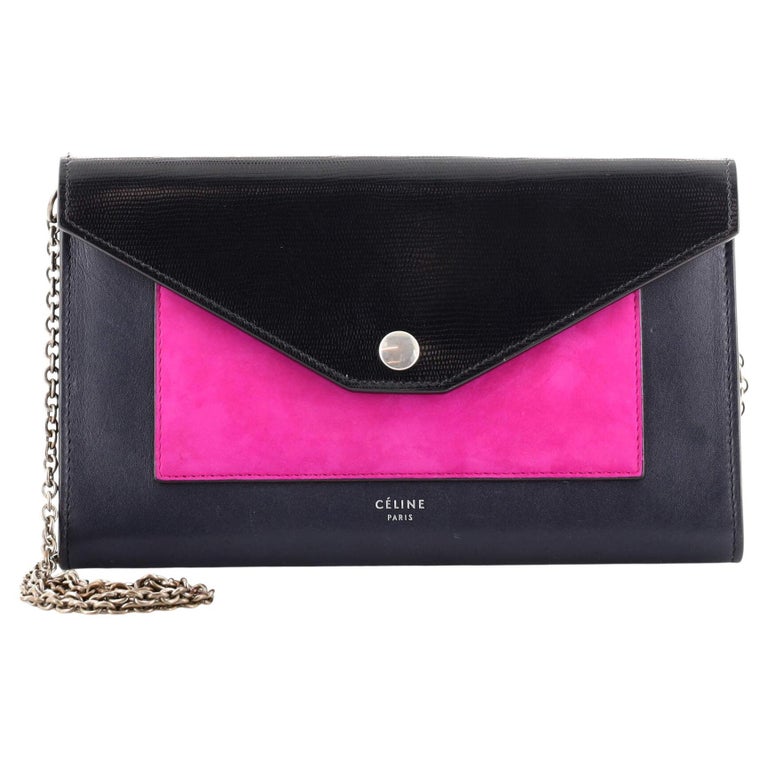Celine Pocket Envelope Wallet on Chain Leather Medium For Sale at 1stDibs