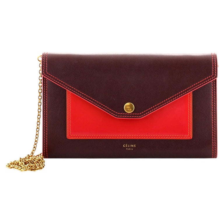 Celine Pocket Envelope Wallet on Chain Leather Medium For Sale at 1stDibs