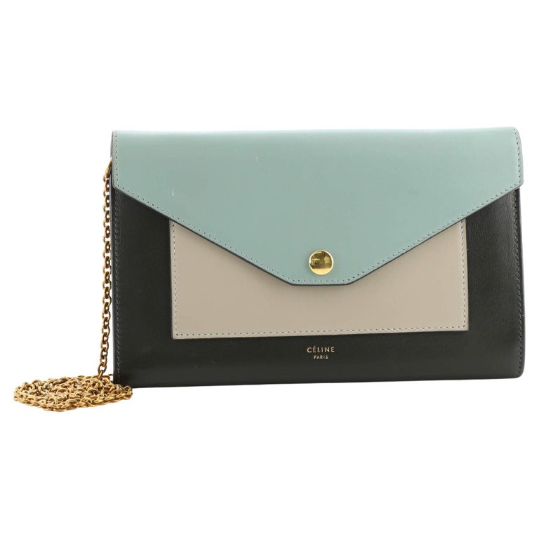 Celine Pocket Envelope Wallet on Chain Leather Medium For Sale at 1stDibs