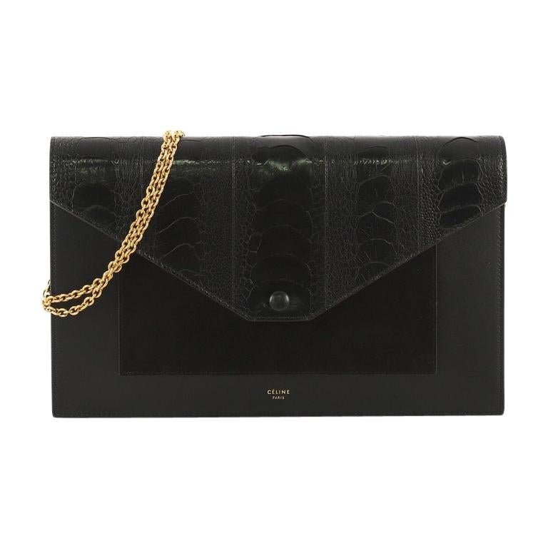 Celine Pocket Envelope Wallet on Chain Ostrich with Leather and Suede Medium