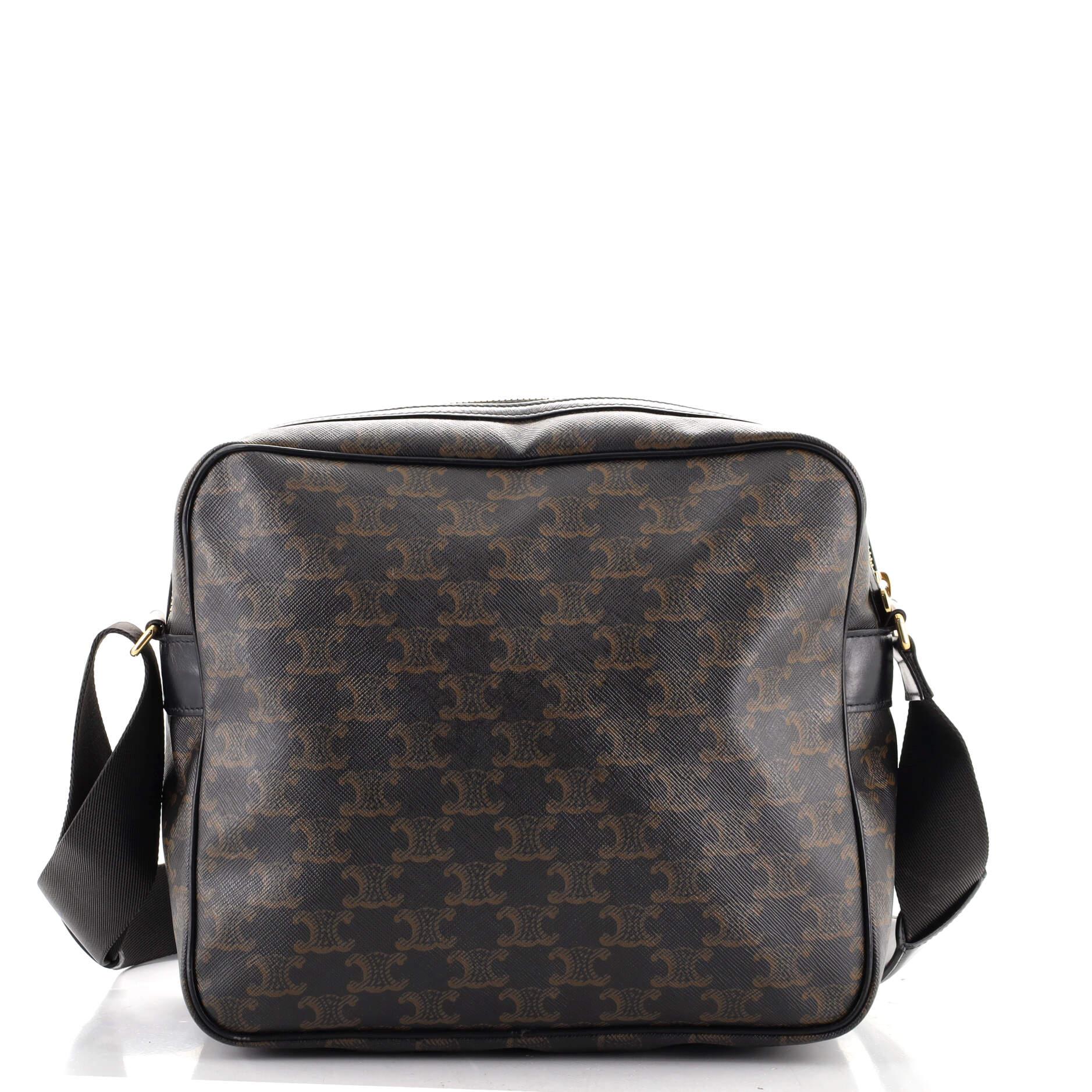 Celine Pocket Messenger Bag Triomphe aus beschichtetem Segeltuch (Schwarz)
