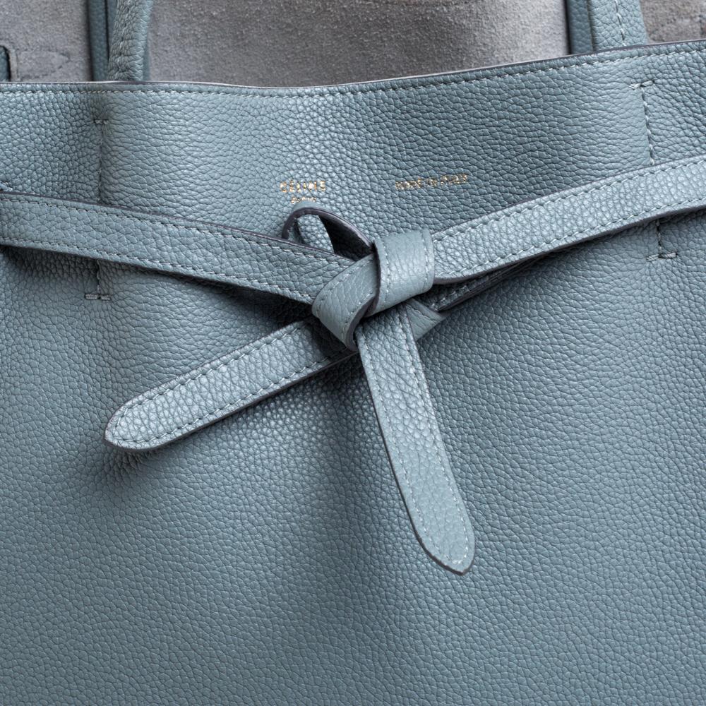 Gray Celine Powder Blue Soft Grained Leather Small Cabas Phantom Tote