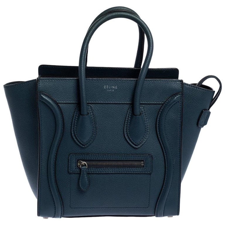 Celine Prussian Leather Micro Luggage Tote at 1stDibs | celine nano luggage  prussian blue