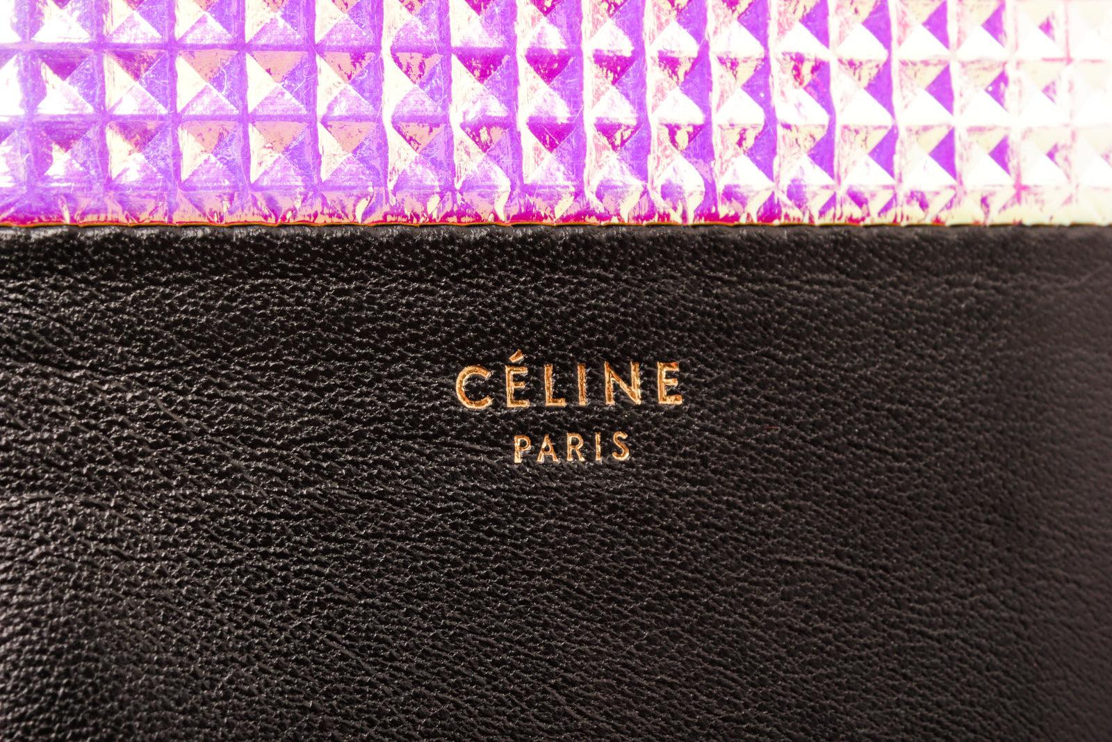 Women's Celine Purple Black Leather iPhne Case with silver-tone hardware, leather