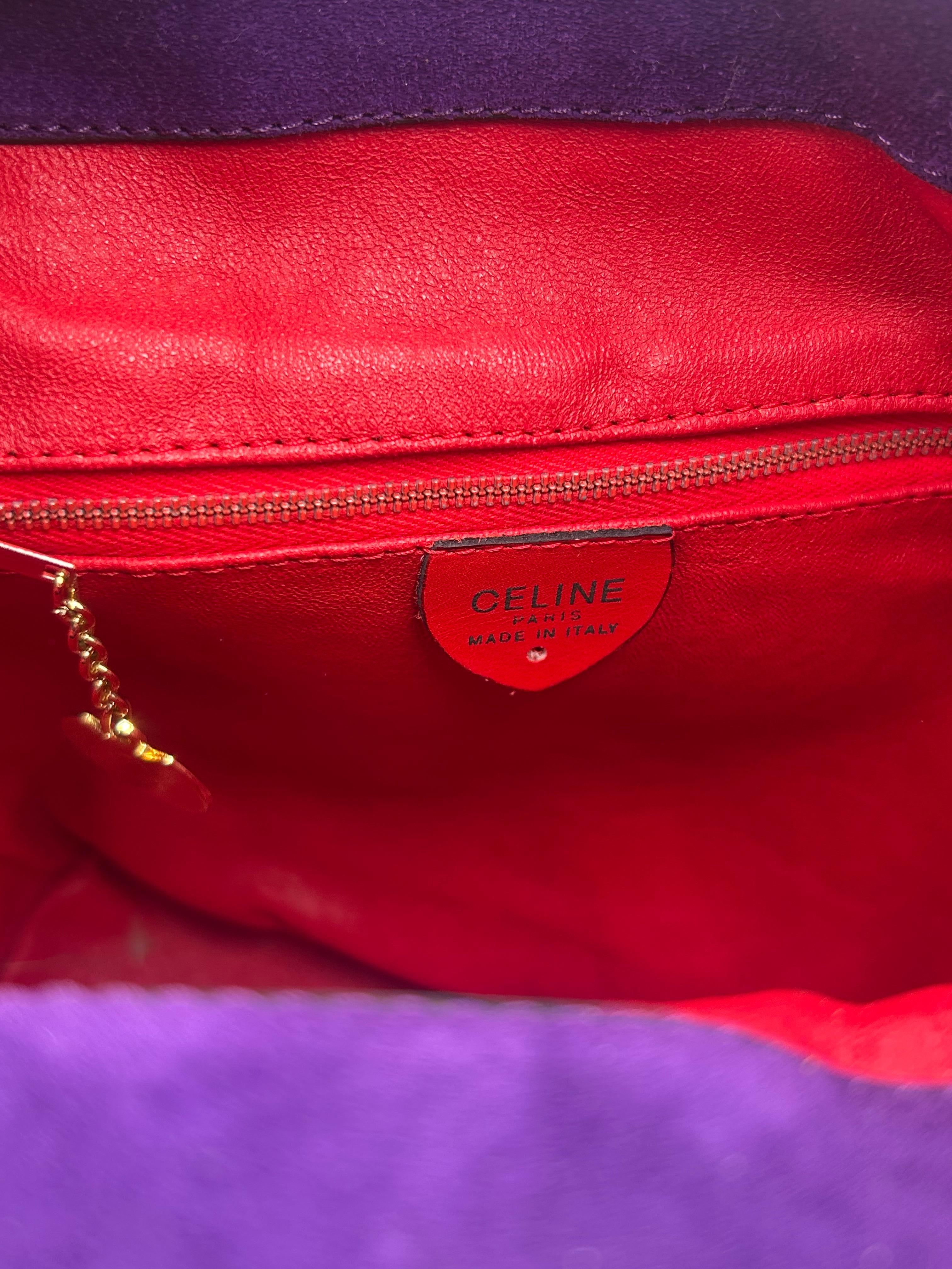 Céline Purple & Green Bucket Suede Bag For Sale 6