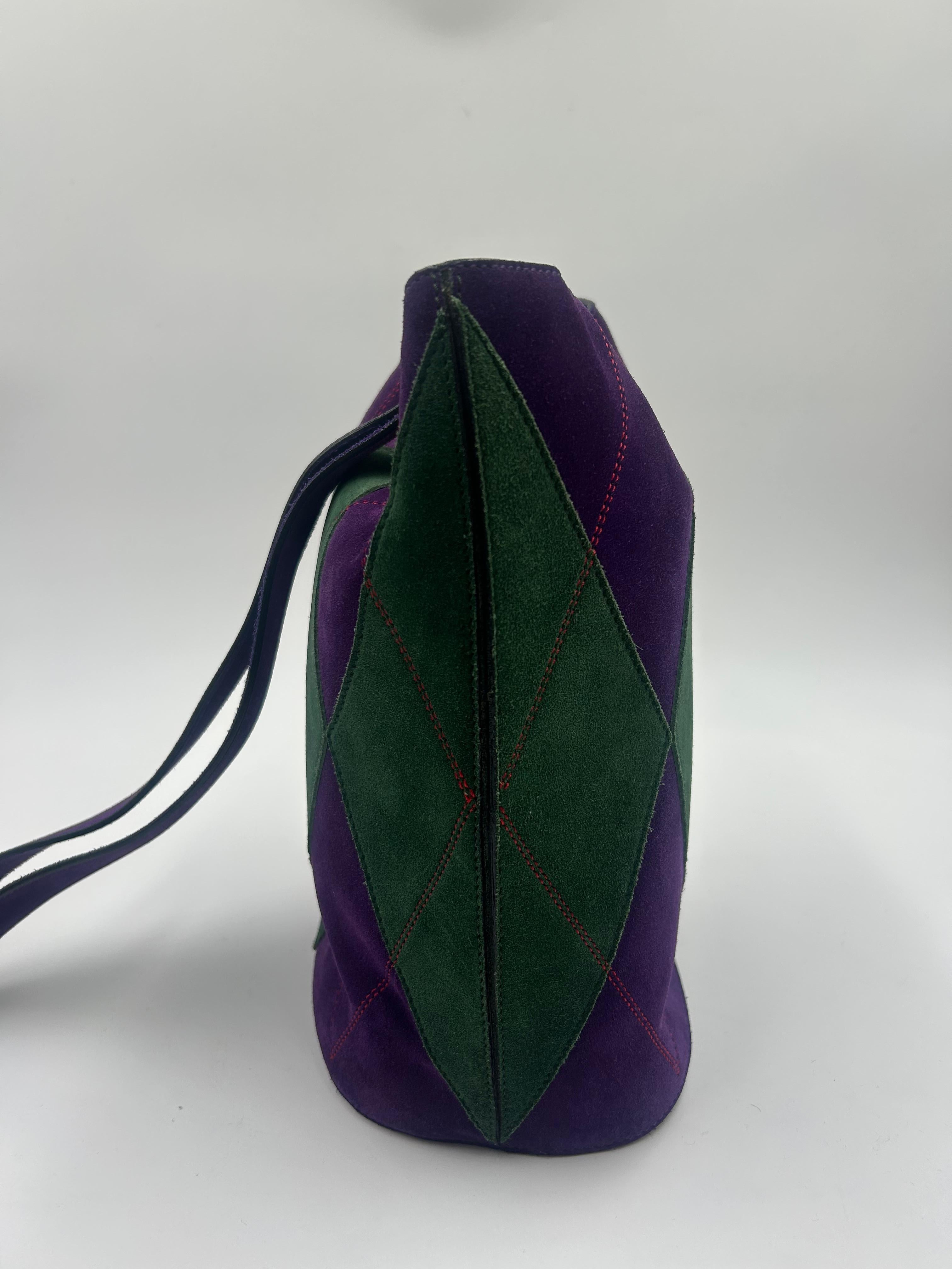 Céline Purple & Green Bucket Suede Bag For Sale 1