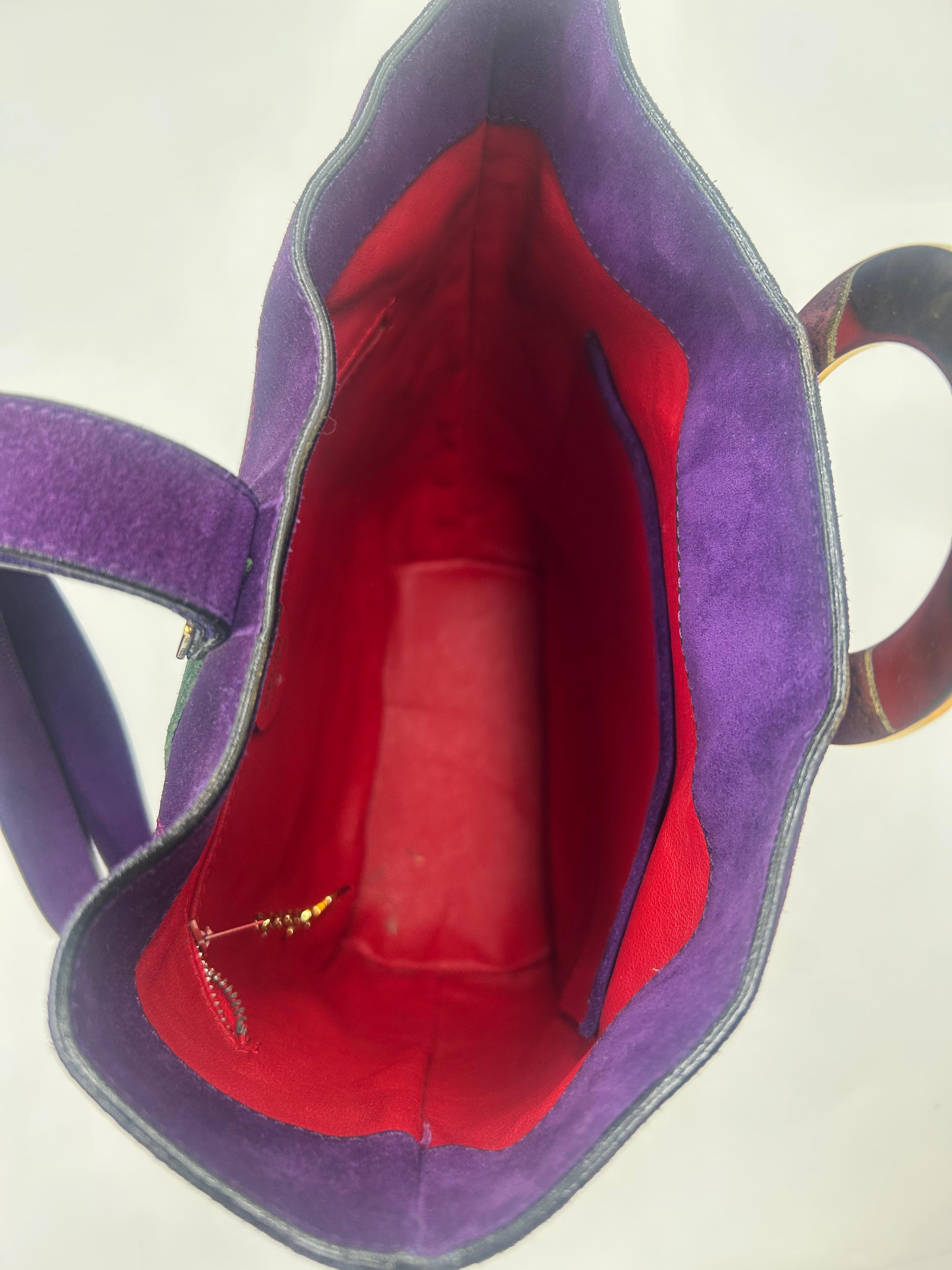 Céline Purple & Green Bucket Suede Bag For Sale 3