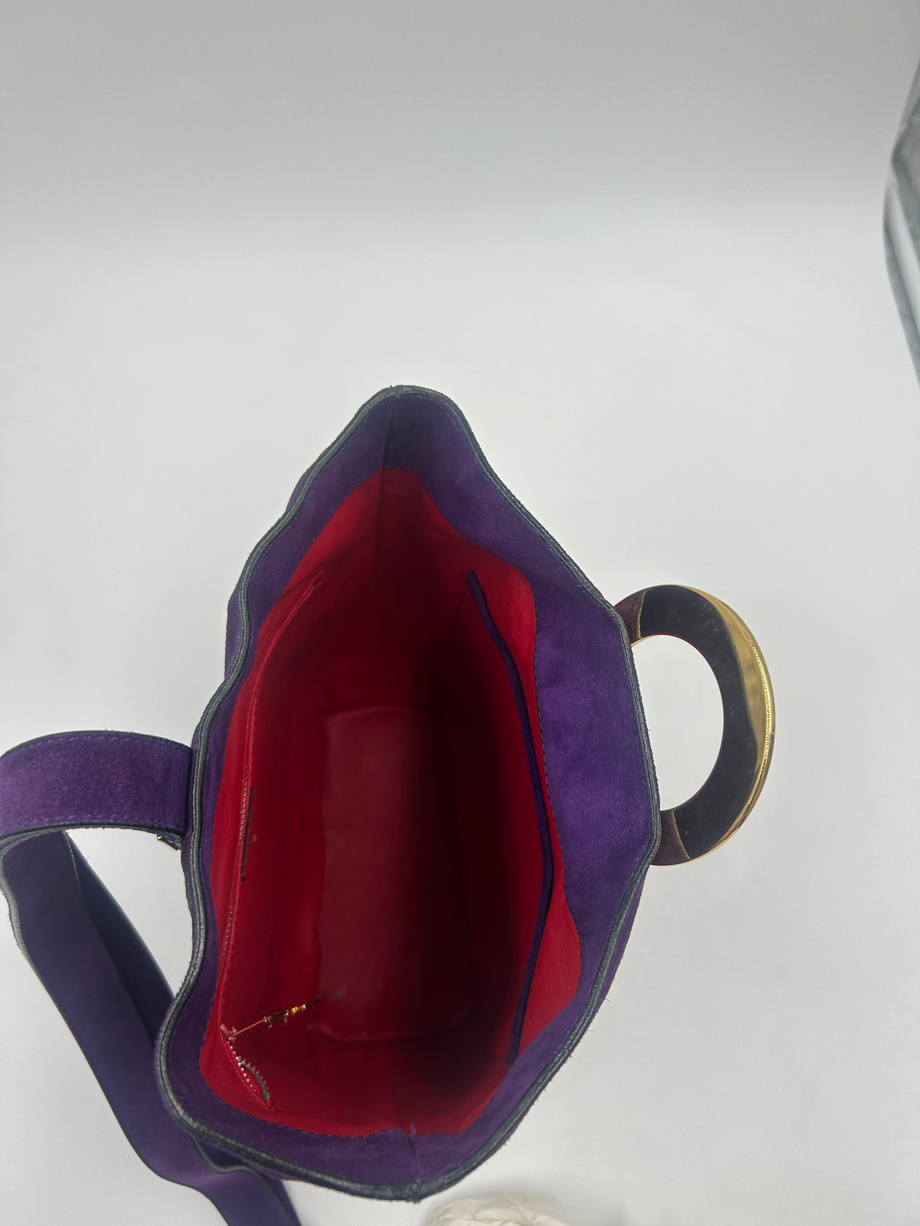Céline Purple & Green Bucket Suede Bag For Sale 4